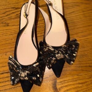 Jack Rogers Black Heels with Black Sequin Bow - NWOT
